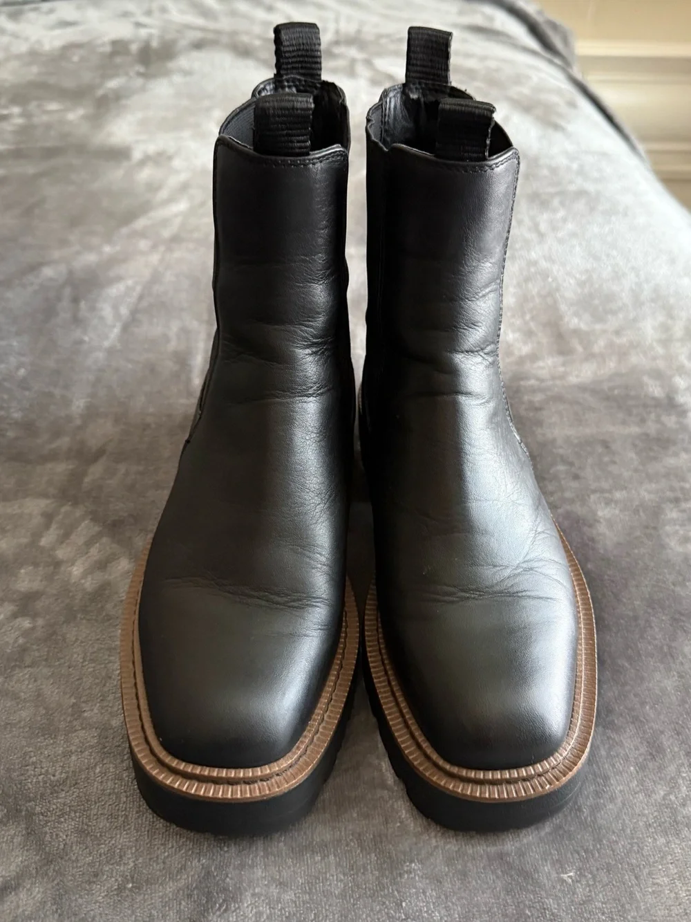 Sam Edelman Laguna Chelsea Boots Women's Size 6M Black Leather Platform Lug Sole